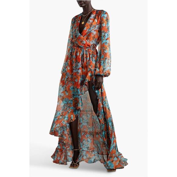 Caroline Constas Vivian Asymmetric Ruffled Floral Silk Chiffon Dress size Medium - Picture 2 of 16